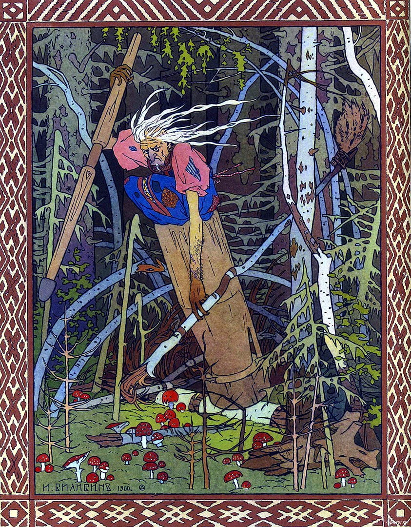 painting of Baba Yaga in forest