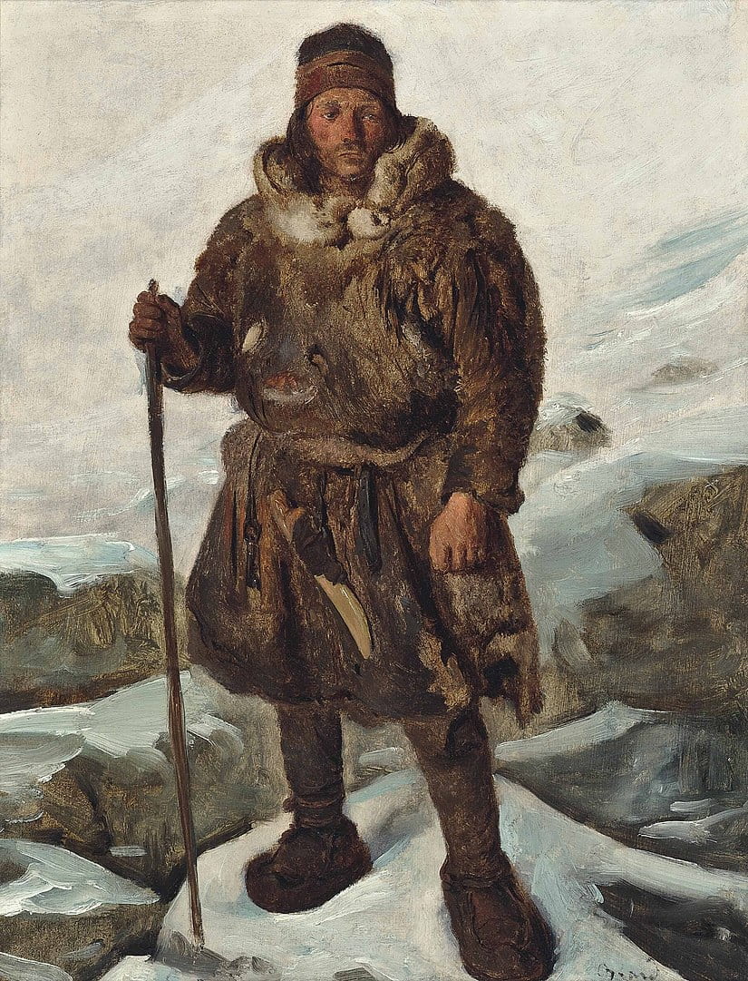 Painting of Saami man in traditional clothing