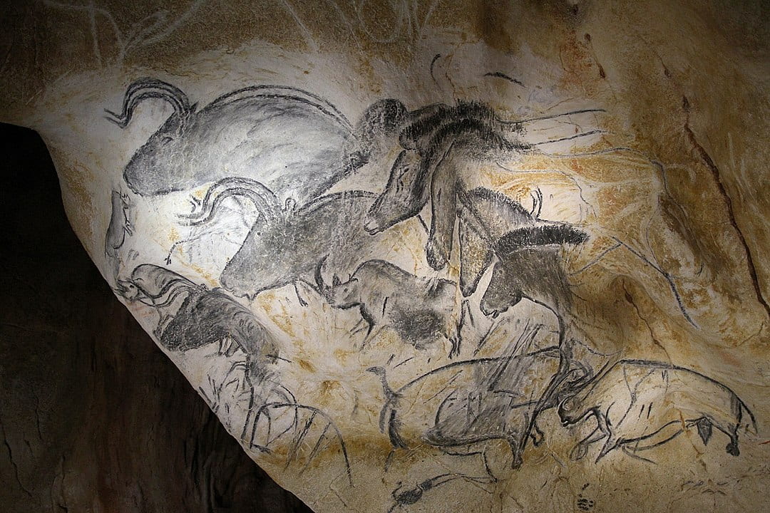 replica of Chauvet Cave panel of horses and rhinos